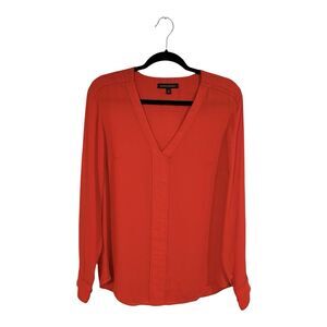 BANANA REPUBLIC Sheer Blouse V-Neck LONG SLEEVE TOP Bright Red MSRP $55 size M